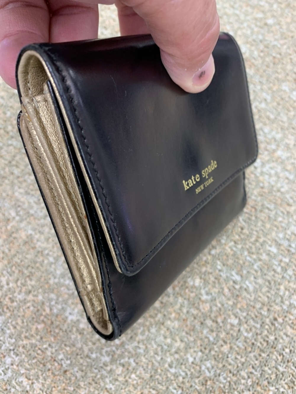 kate spade Black Leather Fold Wallet with Gold Logo - Picture 2 of 7